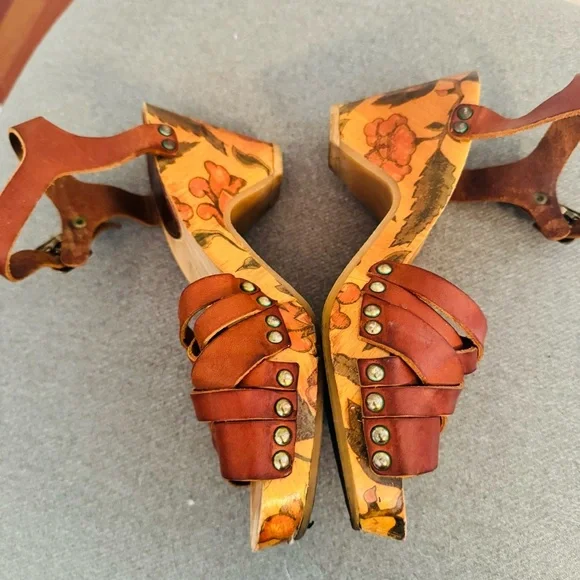 Isabel Marant Brown Leather Floral Heel Platform Sandals - Picture 3 of 8